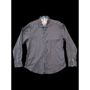 Size L Robert Graham Flip Cuff Button Up Shirt Black & White Vertical Stripes
